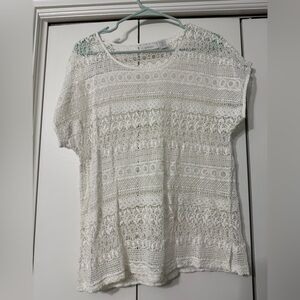 Chico’s White Cotton Lace Crochet Blouse Size 2